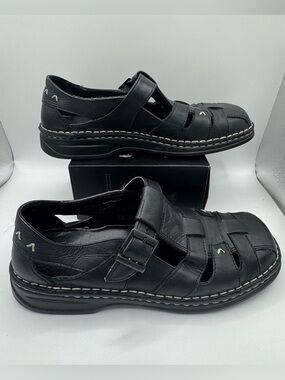 Josef Seibel Black Leather Fisherman Sandals Euro Comfort Streetwear Boho 37 6.5